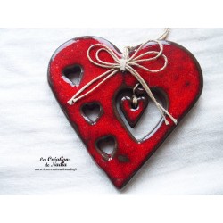 Coeur Liesel en céramique à suspendre, couleur rouge pomme d'amour