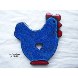 Dessous de plat poule bleu en poterie couleur bleu