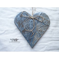 Coeur Hansi en faïence couleur bleu gris métal