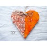 Coeur Hansi orange, impression Alsace, en céramique à suspendre