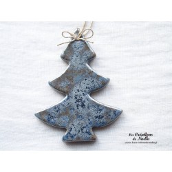 Sapin en céramique à suspendre, couleur bleu gris métal