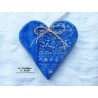 Coeur Liesel bleu outremer, impression cerf,  en poterie, à accrocher