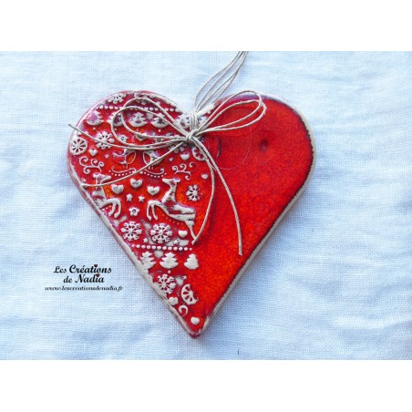 Coeur en céramique Liesel couleur rot und wiss, impression cerf, à accrocher Coeur en céramique Liesel couleur rot und wiss, impression cerf, à accrocher