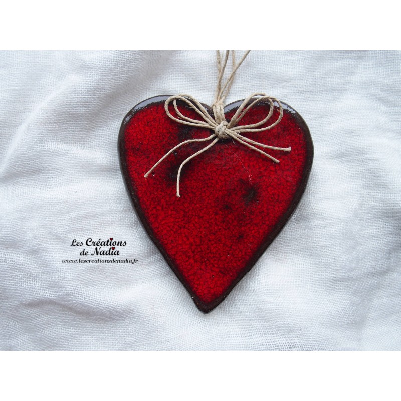 Coeur Lina en faïence, couleur rouge pomme d'amour