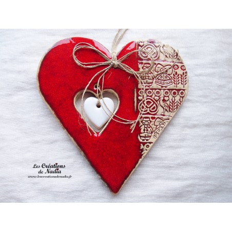 Coeur Hansi rot und wiss à suspendre, impression Alsace Coeur Hansi rot und wiss à suspendre, impression Alsace