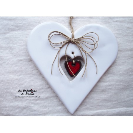 Coeur Hansi blanc, céramique à suspendre Coeur Hansi blanc, céramique à suspendre