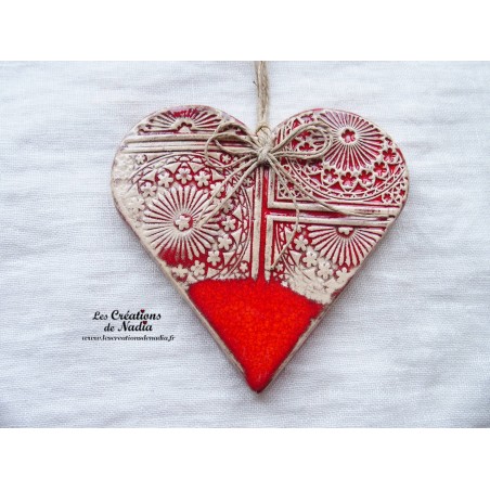 Coeur Liesel en céramique, couleur rot und wiss, impression rosace Coeur Liesel en céramique, couleur rot und wiss, impression rosace
