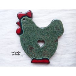 Dessous de plat poule en poterie couleur vert kaki