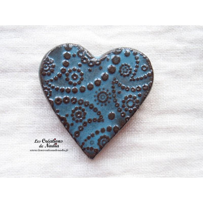 Magnet coeur couleur bleu canard impressions cachemire