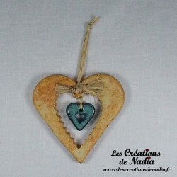 Moyen coeur nature biscuit en poterie, à suspendre