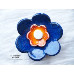 Fleur en céramique poppie pour les jardins, taille XL, couleur bleu nuit et orange