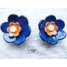 Fleur en céramique poppie pour les jardins, taille XL, couleur bleu nuit et orange