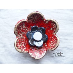 Fleur en céramique poppie pour les jardins, taille XL, couleur rot und wiss et gris métal