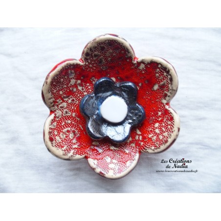 Fleur en céramique poppie pour les jardins, taille XL, couleur rot und wiss et gris métal Fleur en céramique poppie pour les jardins, taille XL, couleur rot und wiss et gris métal