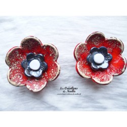 Fleur en céramique poppie pour les jardins, taille XL, couleur rot und wiss et gris métal