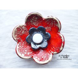 Fleur en céramique poppie pour les jardins, taille XL, couleur rot und wiss et gris métal
