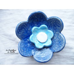Fleur en céramique poppie pour les jardins, taille XL, couleur bleu outremer et bleu lagon