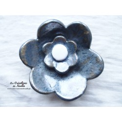 Fleur en céramique poppie pour les jardins, taille XL, couleur bleu gris métal