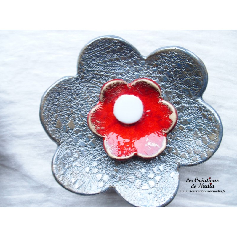 Fleur en céramique poppies taille XXL, couleur bleu gauloise et rot und wiss