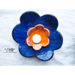 Fleur en céramique poppies taille XXL, couleur bleu nuit et orange