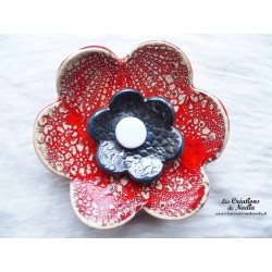 Fleur en céramique poppies taille XXL, couleur rot und wiss et gris métal
