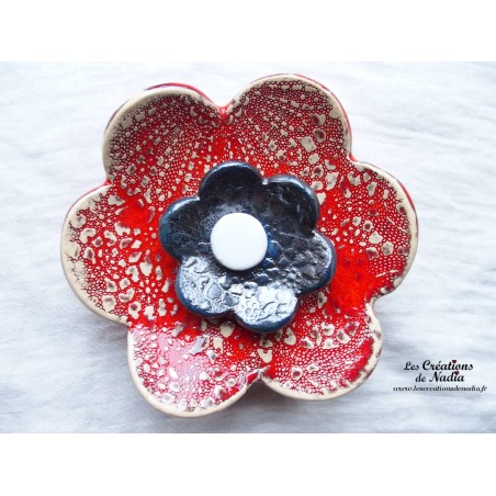 Fleur en céramique poppies taille XXL, couleur rot und wiss et gris métal Fleur en céramique poppies taille XXL, couleur rot und wiss et gris métal