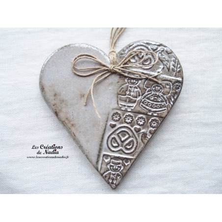 Coeur en céramique couleur marron givré, impression Alsace Coeur en céramique couleur marron givré, impression Alsace