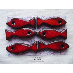 Lot de 6  sardines en céramique porte couteau couleur rouge pomme d'amour