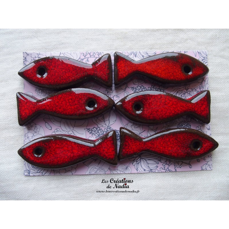 Lot de 6  sardines en céramique porte couteau couleur rouge pomme d'amour