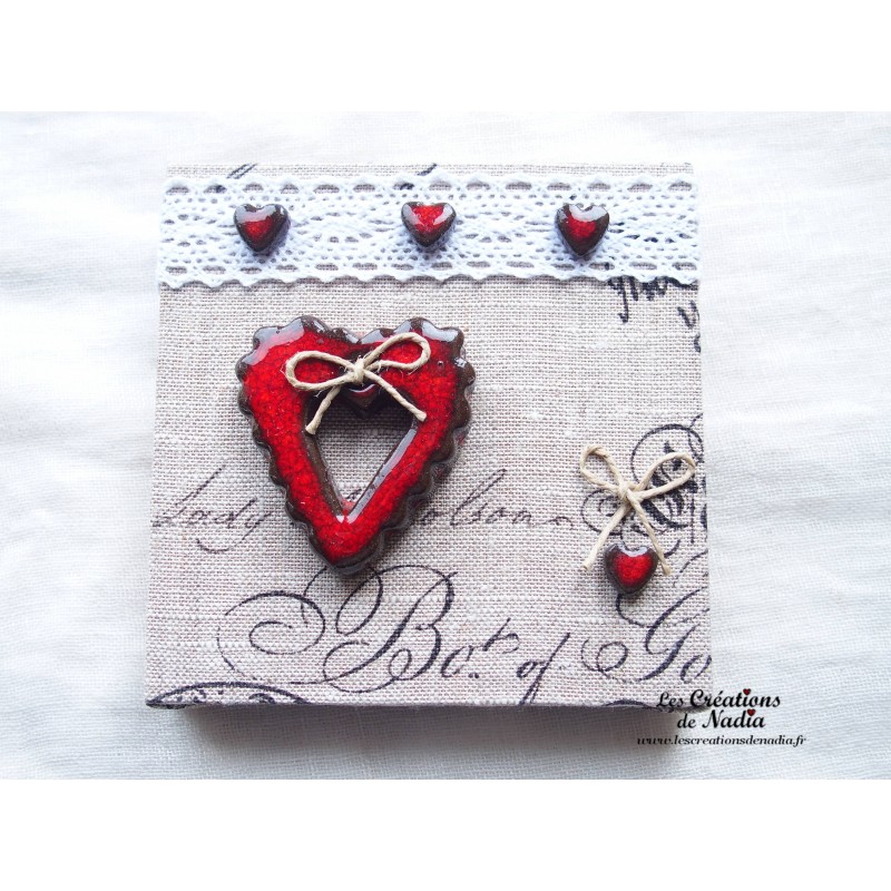 Tableau coeur dentelé rouge en céramique