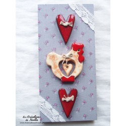 Tableau rectangulaire avec poule couleur vanille en céramique