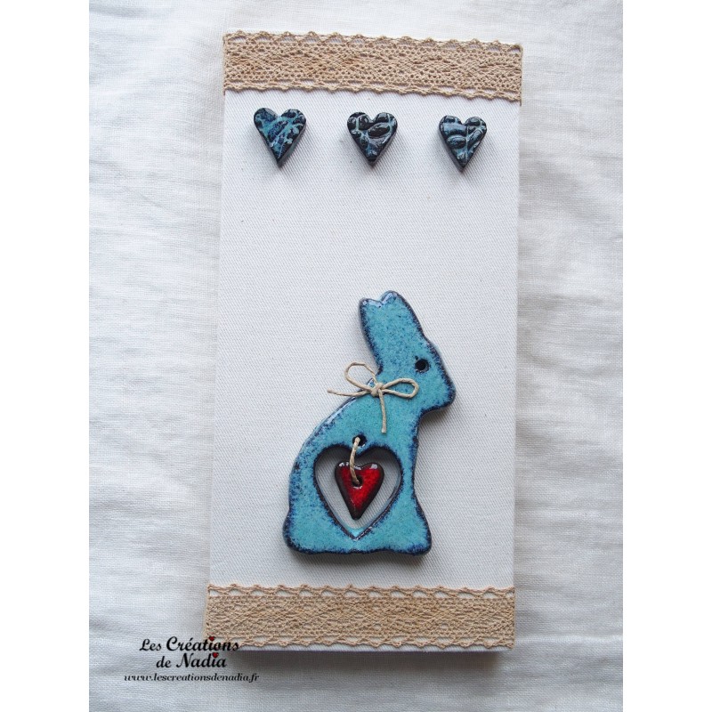 Tableau lapin couleur turquoise en céramique