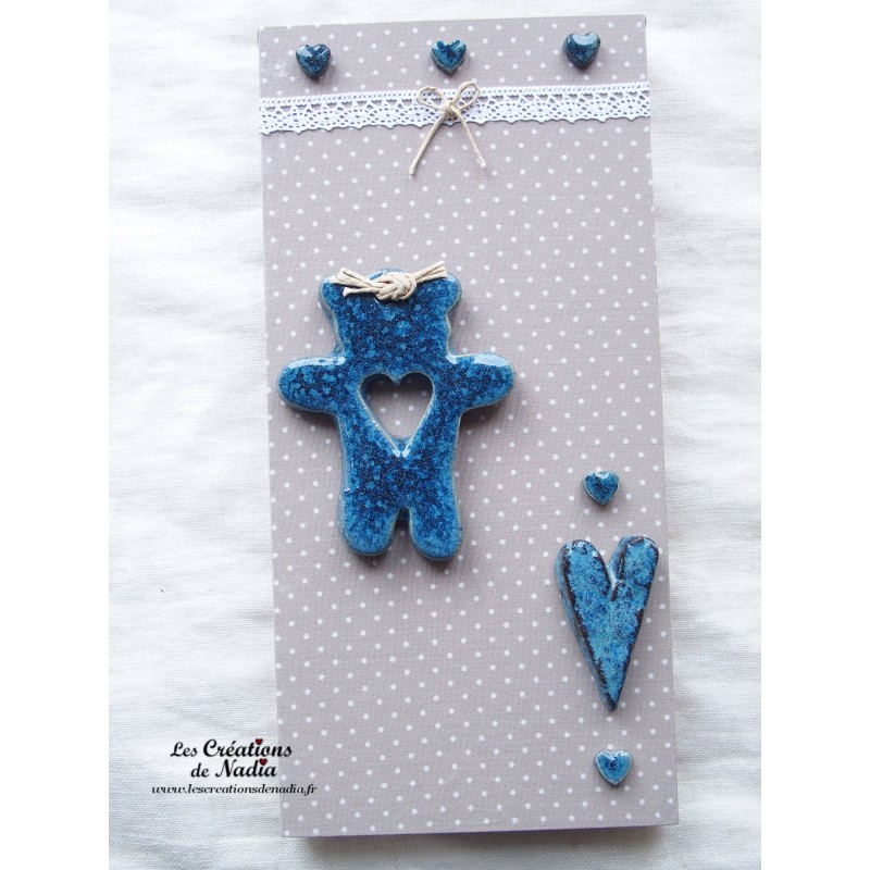 Tableau ourson bleu en céramique