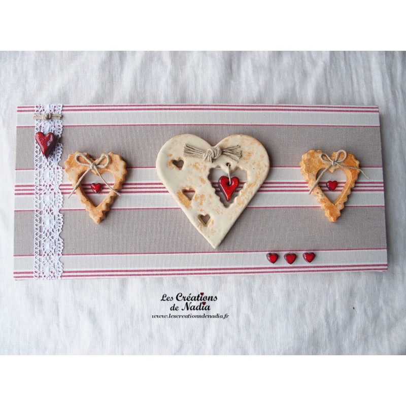 Tableau rectangulaire coeur Liesel en céramique couleur biscuit