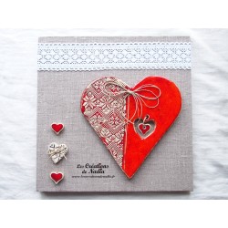 Tableau coeur Hansi en céramique couleur rot und wiss, impression point de croix