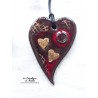 Coeur allongé en céramique couleur or et rouge pomme d'amour, à suspendre