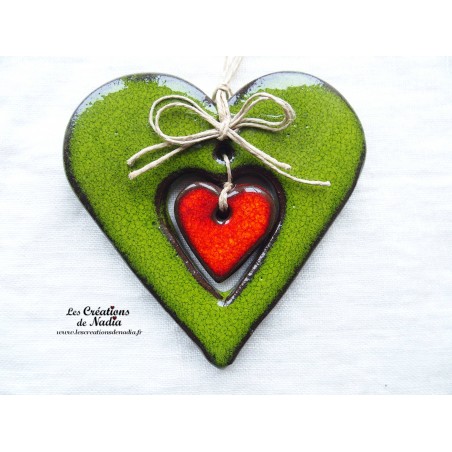 Coeur Liesel vert reinette en céramique, à accrocher Coeur Liesel vert reinette en céramique, à accrocher
