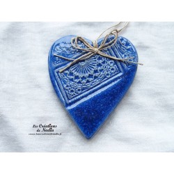 Coeur Lina en céramique, couleur bleu outremer, impression rosace