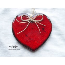 Coeur Augustine, couleur rouge pomme d'amour, en céramique, à accrocher