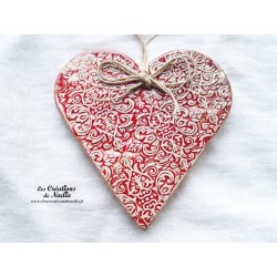 Coeur Liesel rot und wiss en poterie, à accrocher, impression douceur d'antan