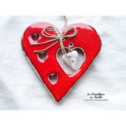 Coeur Liesel en céramique à suspendre, couleur rot und wiss