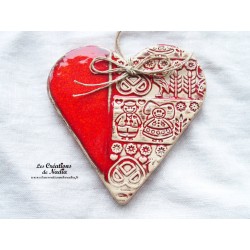 Coeur Liesel en céramique, couleur rot und wiss, impression Alsace