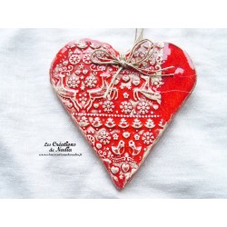 Coeur en céramique Liesel couleur rot und wiss, impression cerf, à accrocher