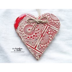Coeur Liesel en céramique, couleur rot und wiss, impression rosace