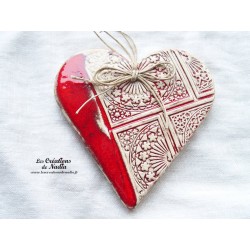 Coeur en céramique Liesel couleur rot und wiss, impression rosace