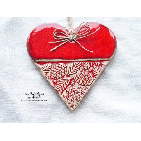 Coeur Liesel rot und wiss en céramique à suspendre, impression pommes de pin Coeur Liesel rot und wiss en céramique à suspendre, impression pommes de pin