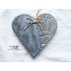 Coeur Liesel bleu gris métal, impression pommes de pin
