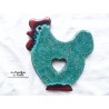 Dessous de plat poule en poterie couleur vert émeraude