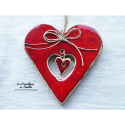 coeur en céramique Liesel couleur rot und wiss,  à suspendre