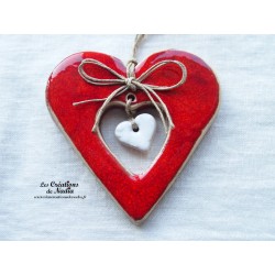 Coeur Liesel en céramique, couleur rot und wiss, à suspendre